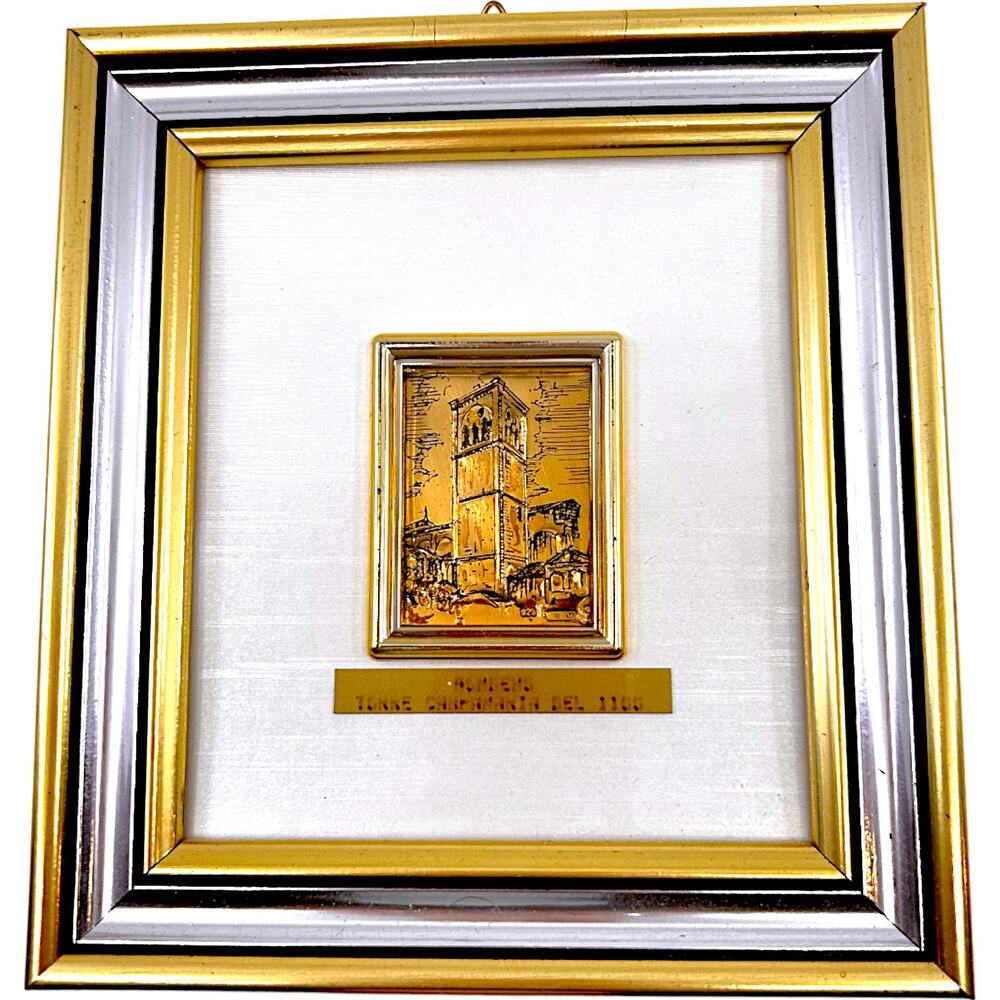 Bondena Torre Campanaria del 1100 Italy wrapped 22kt Gold Leaf Paper - Framed